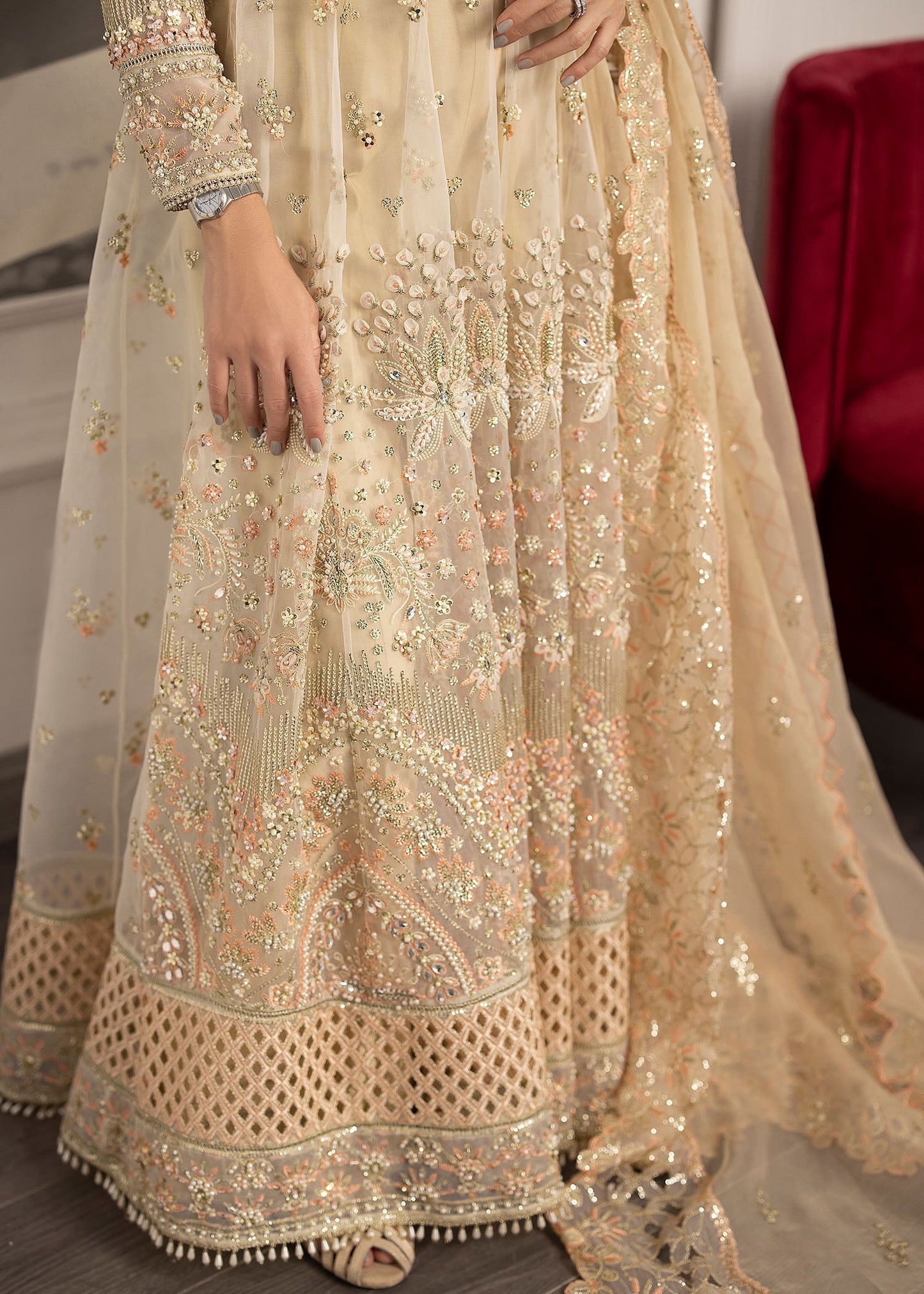 Sardinia | La More 24 | Golden Whisper - Designer Dress with Intricate embroidery and embellishments. Shop elegent wedding dress at Maria Faisal.