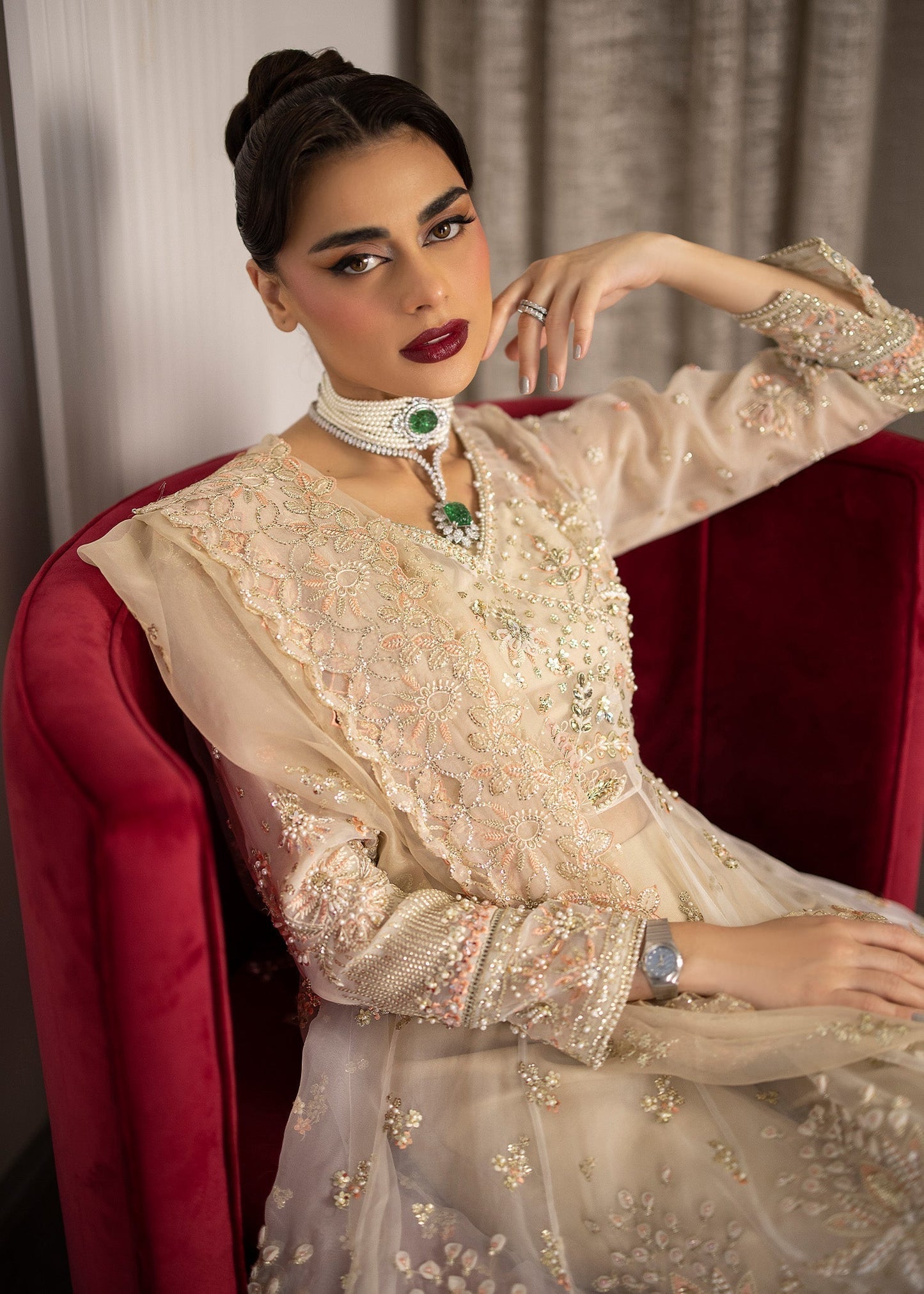 Sardinia | La More 24 | Golden Whisper - Designer Dress with Intricate embroidery and embellishments. Shop elegent wedding dress at Maria Faisal.