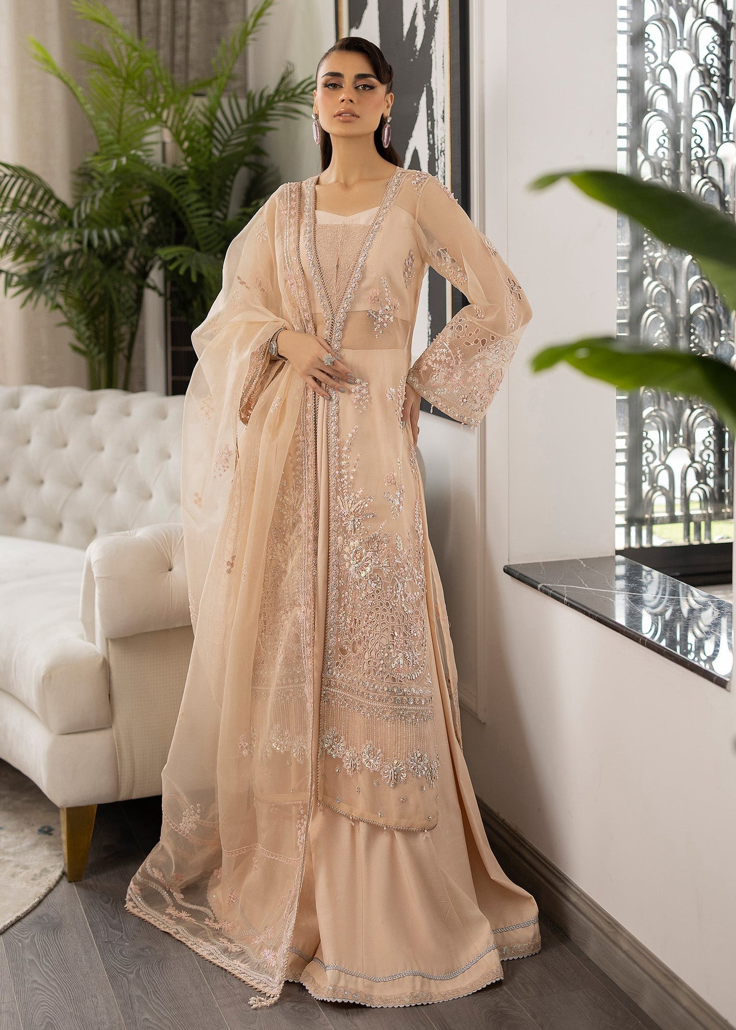 Sardinia | La More 24 | Peach Blossom - Designer Dress with Intricate embroidery and embellishments. Shop elegent wedding dress at Maria Faisal.