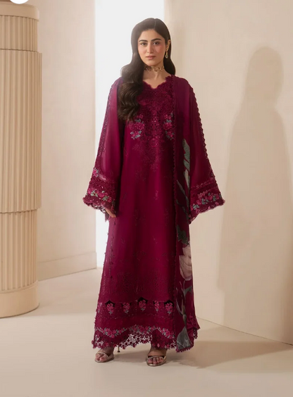 Elaf Premium | E Craft Chikankari 26 |EHC-4A GARNET - Formal Dress - available at Maria Faisal in UK and USA.