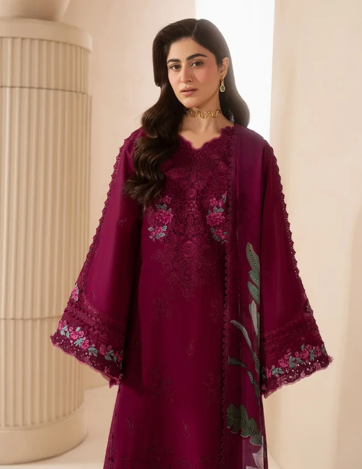 Elaf Premium | E Craft Chikankari 26 |EHC-4A GARNET - Formal Dress - available at Maria Faisal in UK and USA.