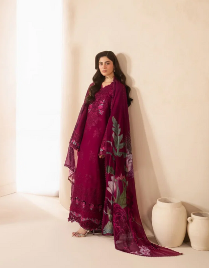 Elaf Premium | E Craft Chikankari 26 |EHC-4A GARNET - Formal Dress - available at Maria Faisal in UK and USA.