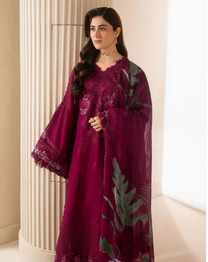 Elaf Premium | E Craft Chikankari 26 |EHC-4A GARNET - Formal Dress - available at Maria Faisal in UK and USA.