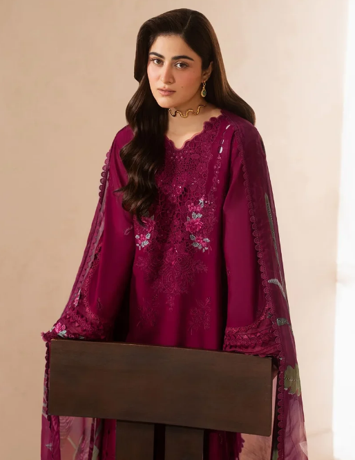Elaf Premium | E Craft Chikankari 26 |EHC-4A GARNET - Formal Dress - available at Maria Faisal in UK and USA.