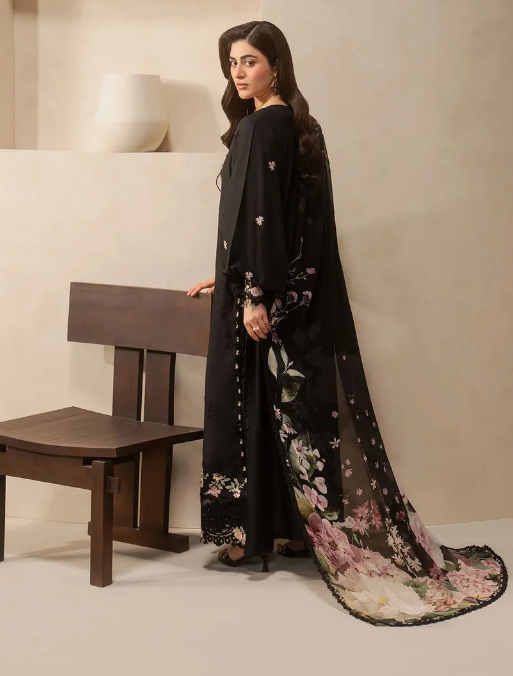 Elaf Premium | E Craft Chikankari 26 |EHC-5A CHARCOAL - Luxury Dress - available at Maria Faisal in UK and USA.