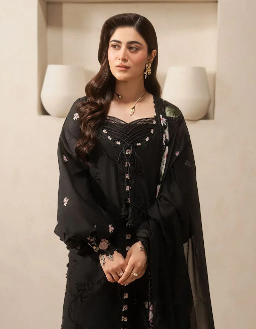 Elaf Premium | E Craft Chikankari 26 |EHC-5A CHARCOAL - Luxury Dress - available at Maria Faisal in UK and USA.