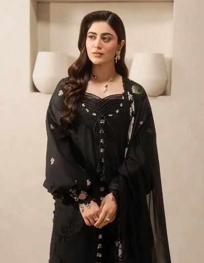Elaf Premium | E Craft Chikankari 26 |EHC-5A CHARCOAL - Luxury Dress - available at Maria Faisal in UK and USA.