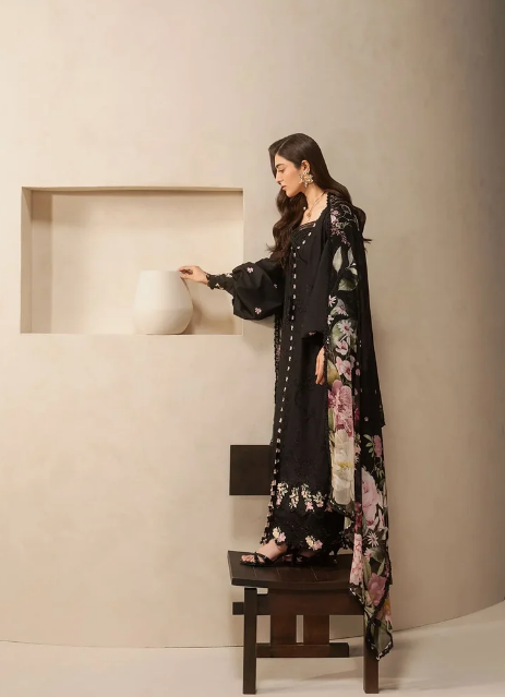 Elaf Premium | E Craft Chikankari 26 |EHC-5A CHARCOAL - Luxury Dress - available at Maria Faisal in UK and USA.