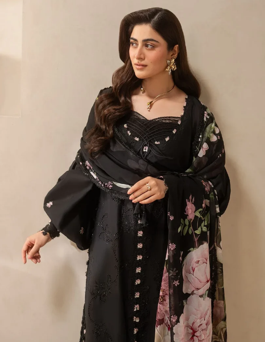 Elaf Premium | E Craft Chikankari 26 |EHC-5A CHARCOAL - Luxury Dress - available at Maria Faisal in UK and USA.