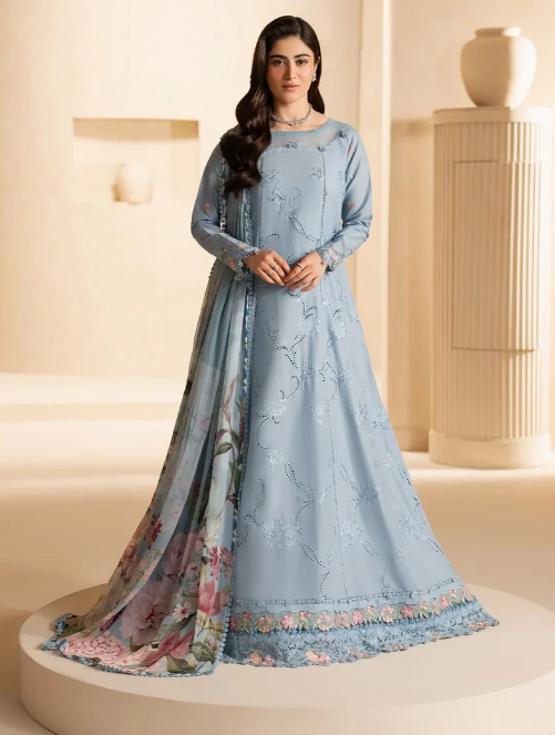 Elaf Premium | E Craft Chikankari 26 | EHC-5B PACIFIC - Luxury Dress - available at Maria Faisal in UK and USA.