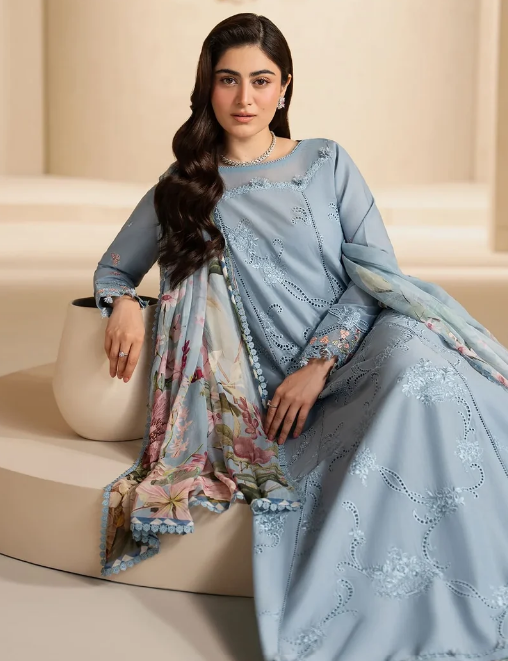 Elaf Premium | E Craft Chikankari 26 | EHC-5B PACIFIC - Luxury Dress - available at Maria Faisal in UK and USA.