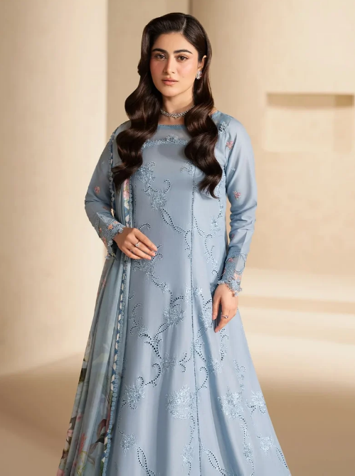 Elaf Premium | E Craft Chikankari 26 | EHC-5B PACIFIC - Luxury Dress - available at Maria Faisal in UK and USA.