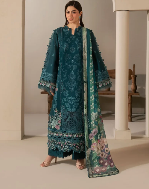 Elaf Premium | E Craft Chikankari 26 | EHC-2A MOSS - Luxury Dress - available at Maria Faisal in UK and USA.