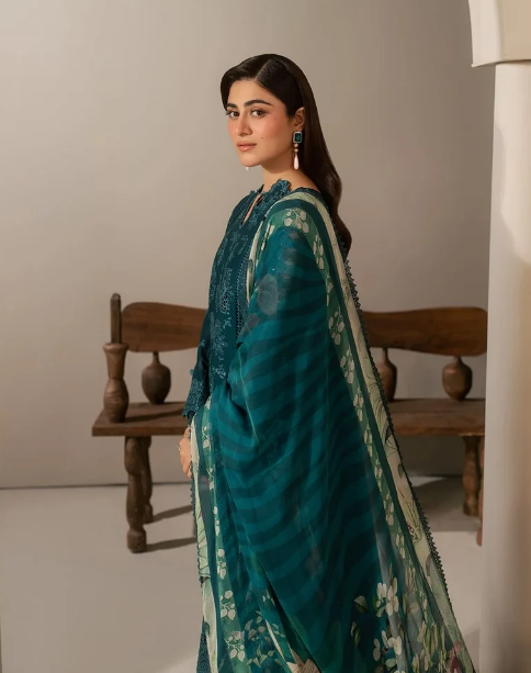 Elaf Premium | E Craft Chikankari 26 | EHC-2A MOSS - Luxury Dress - available at Maria Faisal in UK and USA.