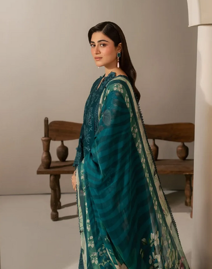 Elaf Premium | E Craft Chikankari 26 | EHC-2A MOSS - Luxury Dress - available at Maria Faisal in UK and USA.