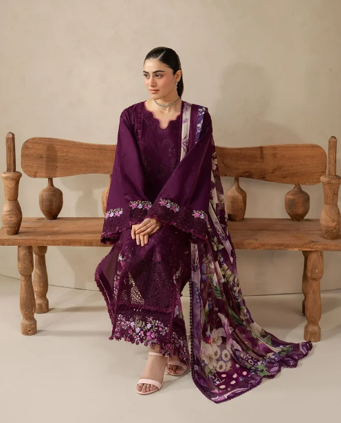 Elaf Premium | E Craft Chikankari 26 |EHC-2B CASSIS - Luxury Dress - available at Maria Faisal in UK and USA.