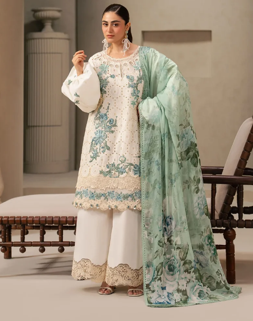Elaf Premium | E Craft Chikankari 26 |EHC-1A VANILLA - Luxury Dress - available at Maria Faisal in UK and USA.