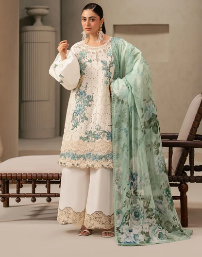 Elaf Premium | E Craft Chikankari 26 |EHC-1A VANILLA - Luxury Dress - available at Maria Faisal in UK and USA.