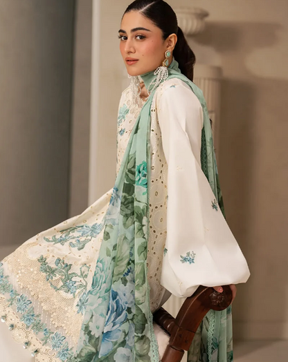 Elaf Premium | E Craft Chikankari 26 |EHC-1A VANILLA - Luxury Dress - available at Maria Faisal in UK and USA.
