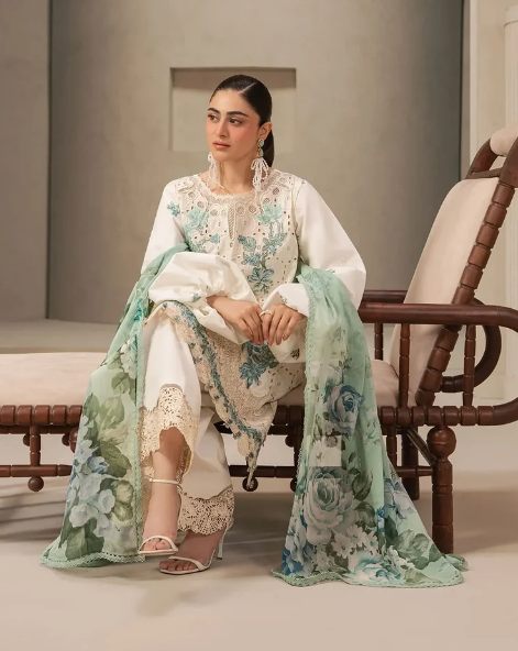 Elaf Premium | E Craft Chikankari 26 |EHC-1A VANILLA - Luxury Dress - available at Maria Faisal in UK and USA.