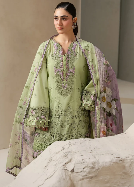 Elaf Premium | E Craft Chikankari 26 | EHC-6A BASIL - Luxury Dress - available at Maria Faisal in UK and USA.