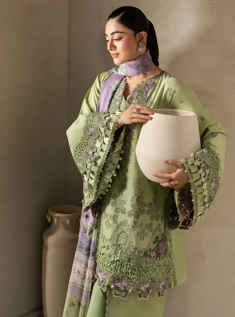 Elaf Premium | E Craft Chikankari 26 | EHC-6A BASIL - Luxury Dress - available at Maria Faisal in UK and USA.