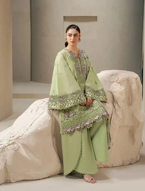 Elaf Premium | E Craft Chikankari 26 | EHC-6A BASIL - Luxury Dress - available at Maria Faisal in UK and USA.