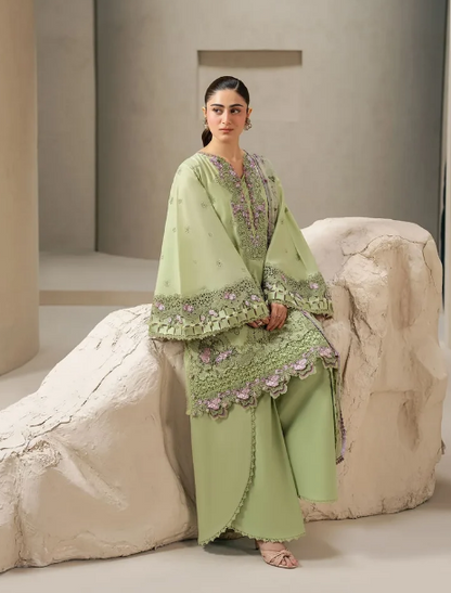 Elaf Premium | E Craft Chikankari 26 | EHC-6A BASIL - Luxury Dress - available at Maria Faisal in UK and USA.