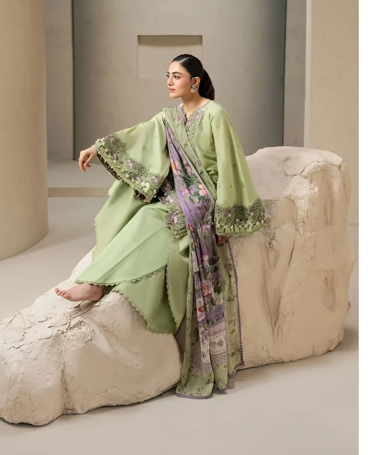 Elaf Premium | E Craft Chikankari 26 | EHC-6A BASIL - Luxury Dress - available at Maria Faisal in UK and USA.