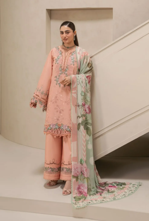 Elaf Premium | E Craft Chikankari 26 |EHC-3B DUSTROSE - Luxury Dress - available at Maria Faisal in UK and USA.