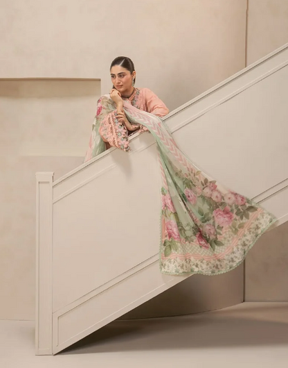 Elaf Premium | E Craft Chikankari 26 |EHC-3B DUSTROSE - Luxury Dress - available at Maria Faisal in UK and USA.