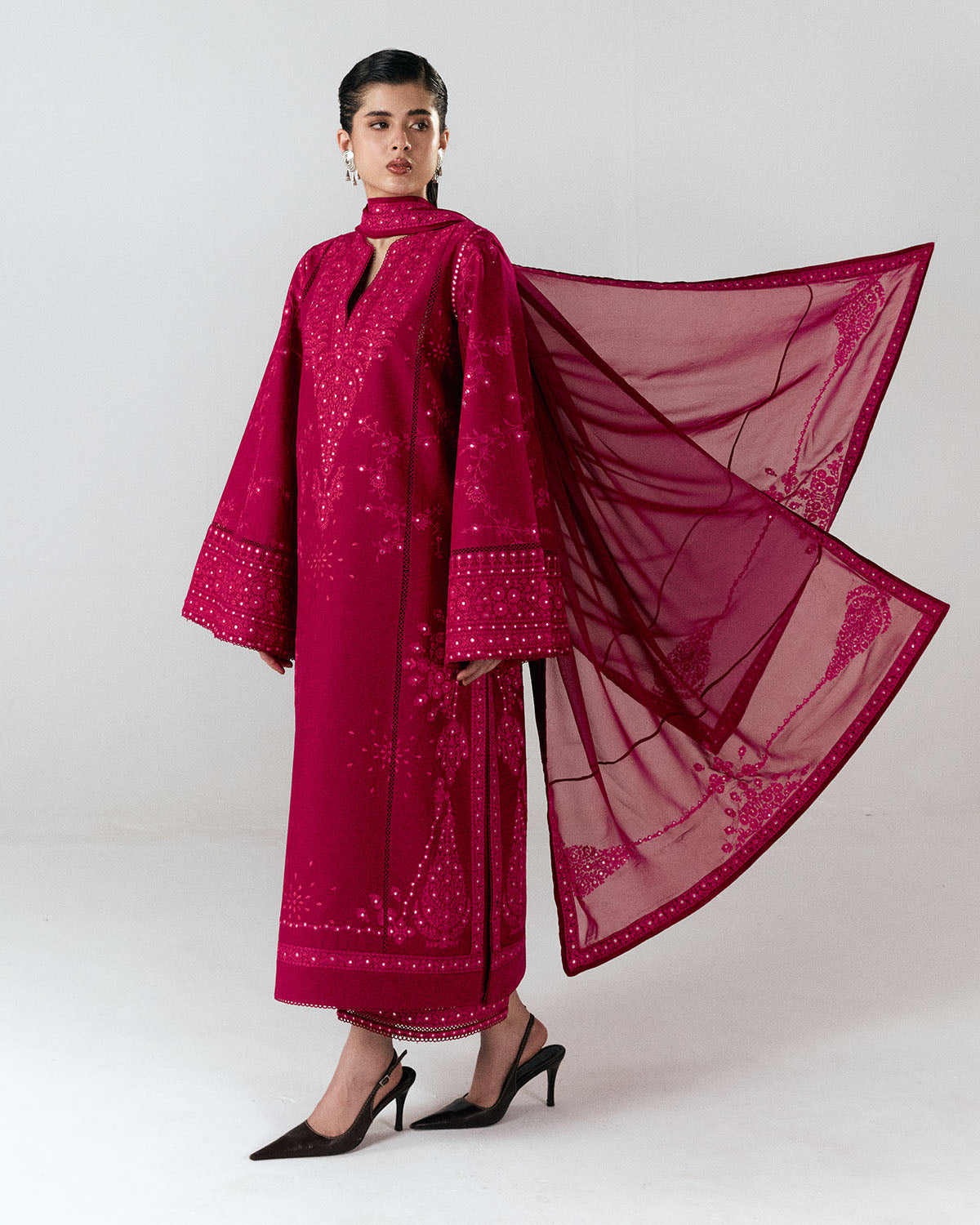Jugnu | SS 26 Lawn | Sela - Luxury Dress - available at Maria Faisal in UK and USA.