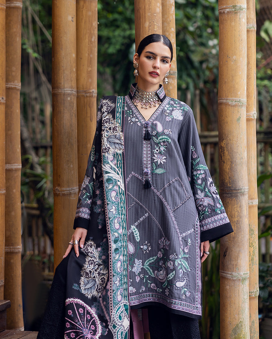 Mushq | Hemline Karandi | Silver Mist - Casual Dress - available at Maria Faisal in UK and USA.