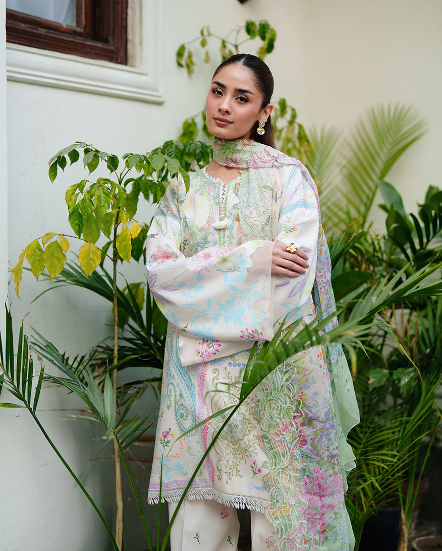 Roheenaz | Whispered Florals | Soft Bloom - Casual Dress - available at Maria Faisal in UK and USA.