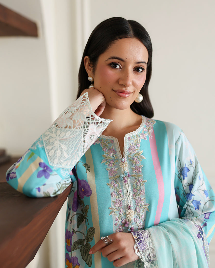 Roheenaz | Sunlit Tales Printed Embroidered Edit | Sunbeam story - Luxury Dress - available at Maria Faisal in UK and USA.