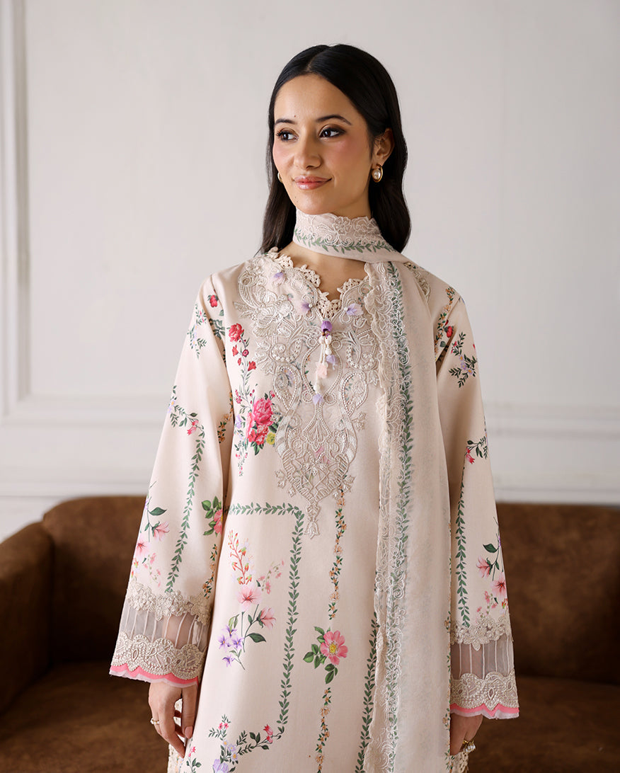 Roheenaz | Sunlit Tales Printed Embroidered Edit | Sunflare Petal - Luxury Dress - available at Maria Faisal in UK and USA.