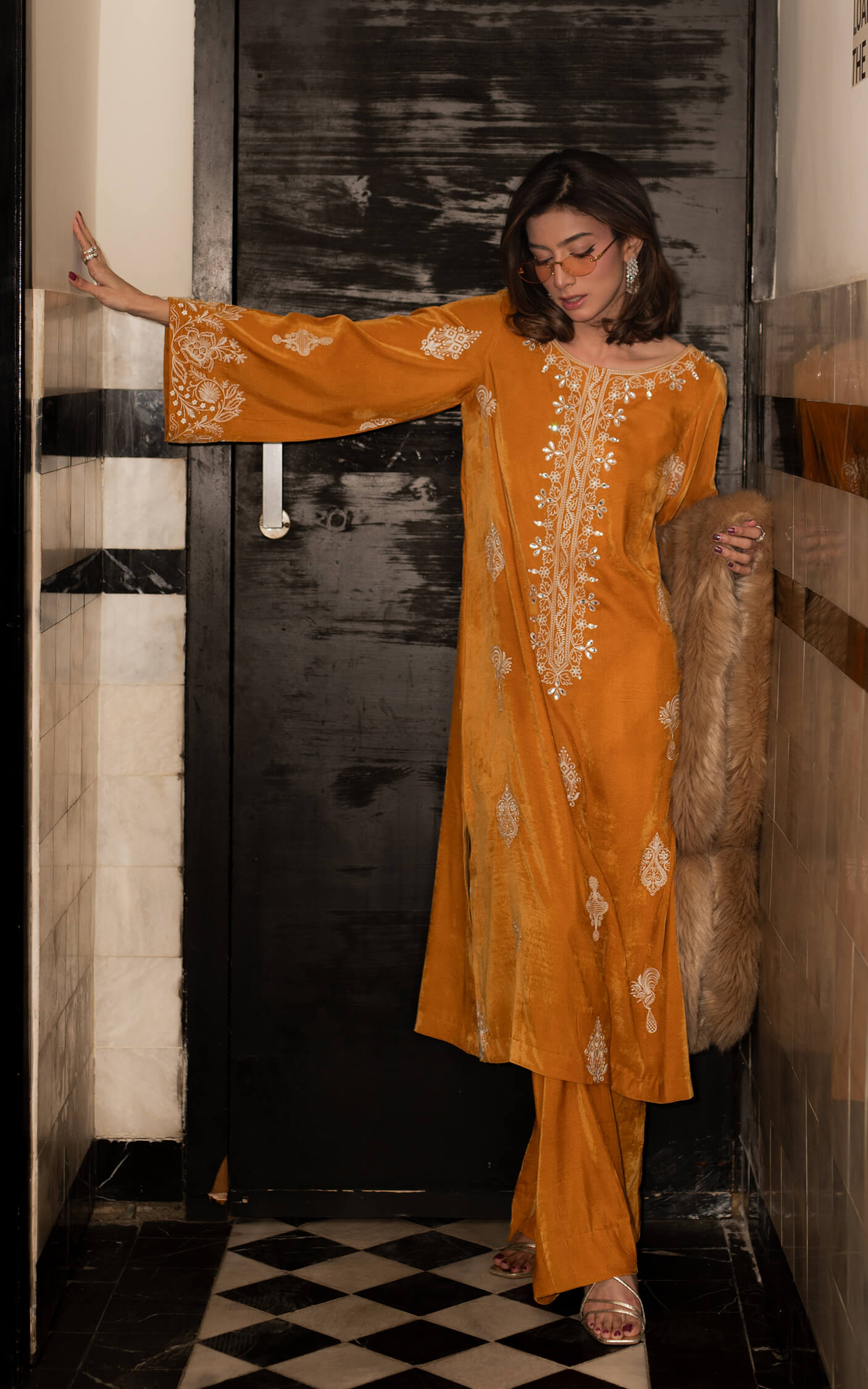 Asifa and Nabeel | Zephyr Formals | Sunset Velvet Ensemble - Formal Dress - available at Maria Faisal in UK and USA.