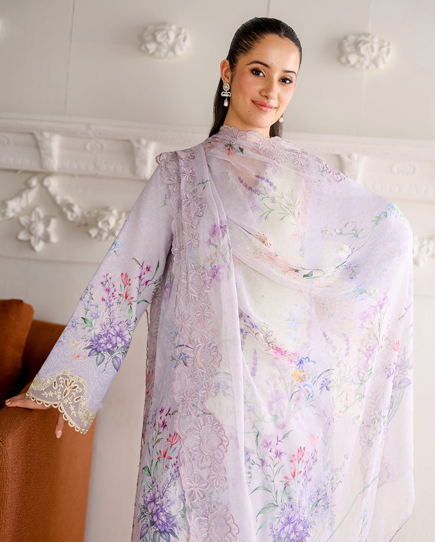 Roheenaz | Sunlit Tales Printed Embroidered Edit | Sunveil - Luxury Dress - available at Maria Faisal in UK and USA.