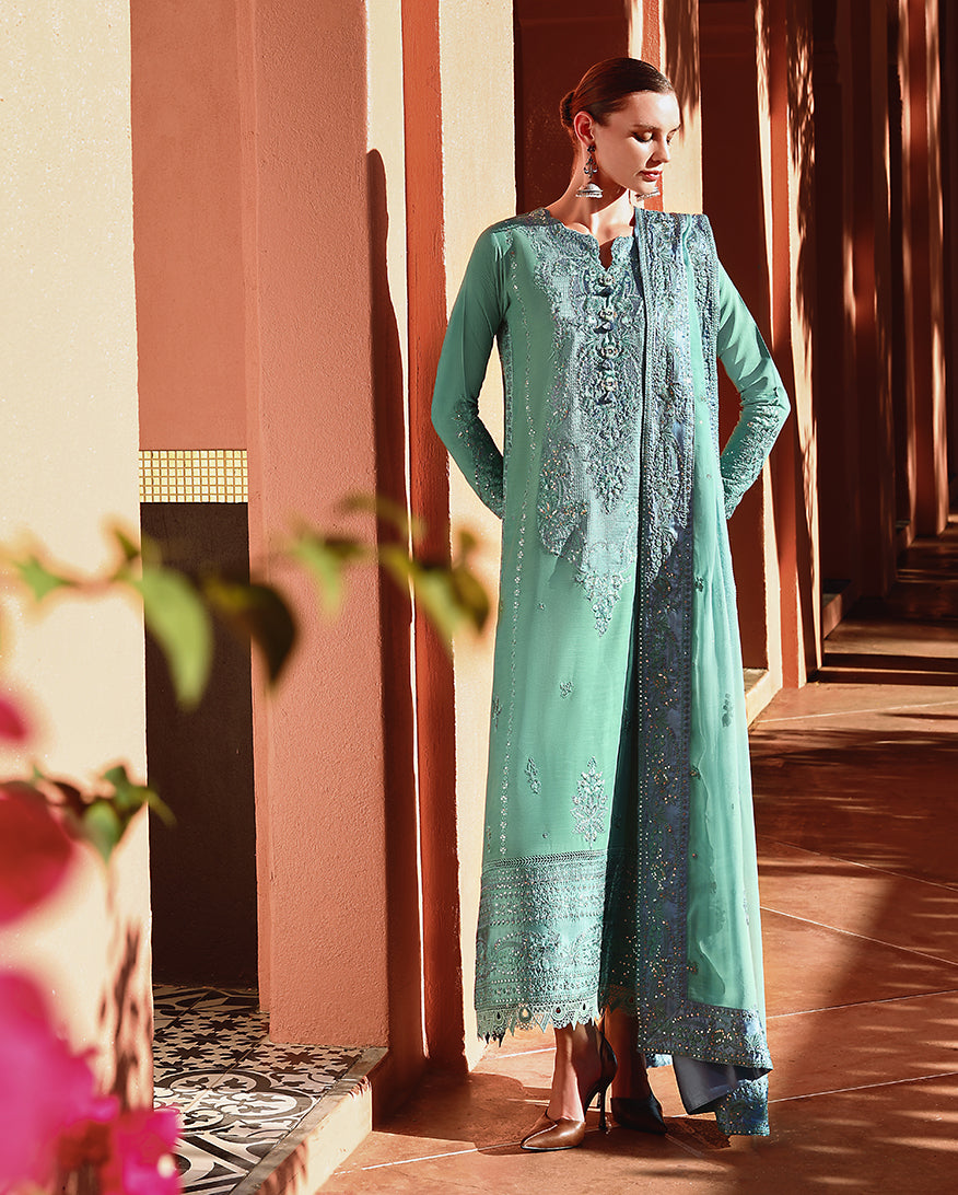 Mushq | Nuvera Raw Silk 26 | Sybil - Luxury Dress - available at Maria Faisal in UK and USA.