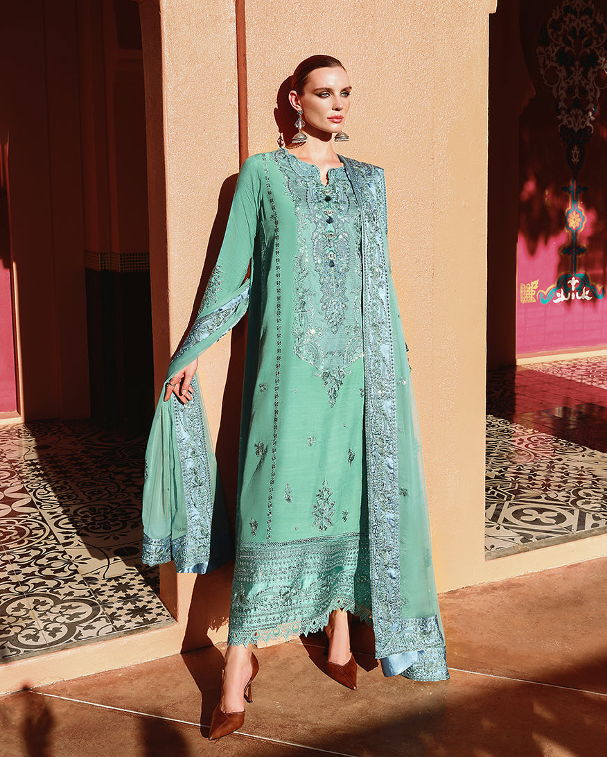 Mushq | Nuvera Raw Silk 26 | Sybil - Luxury Dress - available at Maria Faisal in UK and USA.