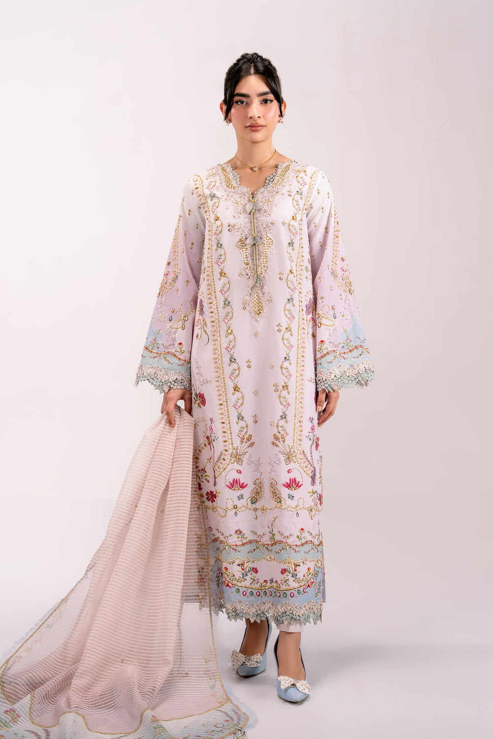 Qalamkar | Luxe Silk 26 | QSL-07 NOA - Luxury Dress - available at Maria Faisal in UK and USA.