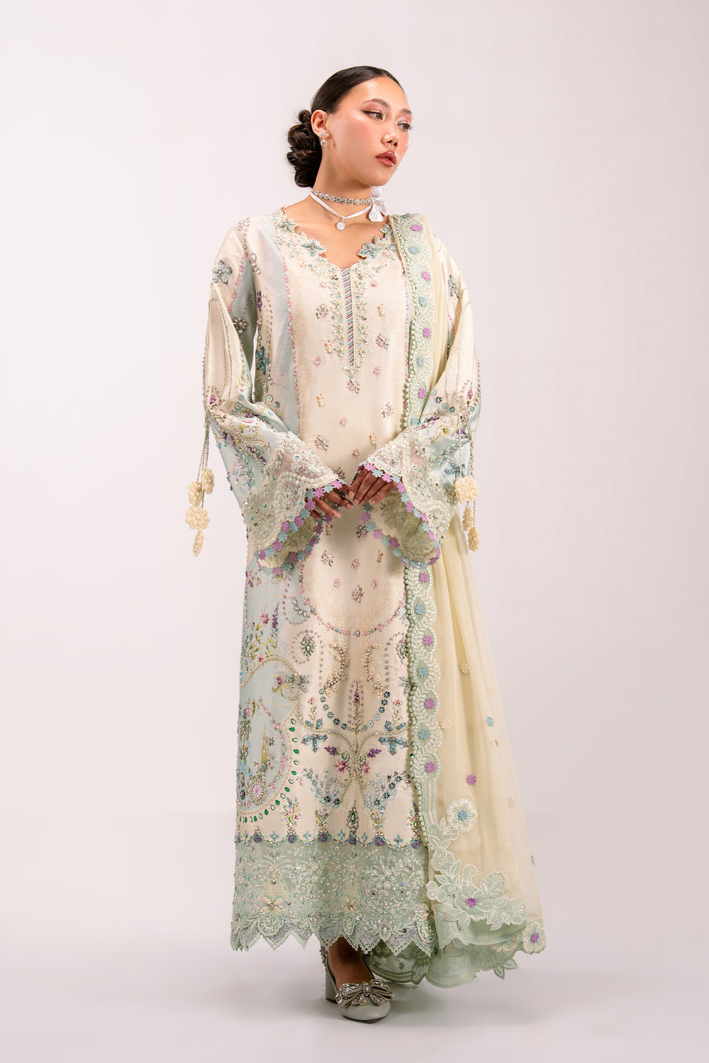 Qalamkar | Luxe Silk 26 | QSL-01 AZURE - Luxury Dress - available at Maria Faisal in UK and USA.