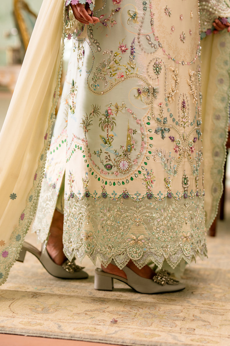 Qalamkar | Luxe Silk 26 | QSL-01 AZURE - Luxury Dress - available at Maria Faisal in UK and USA.