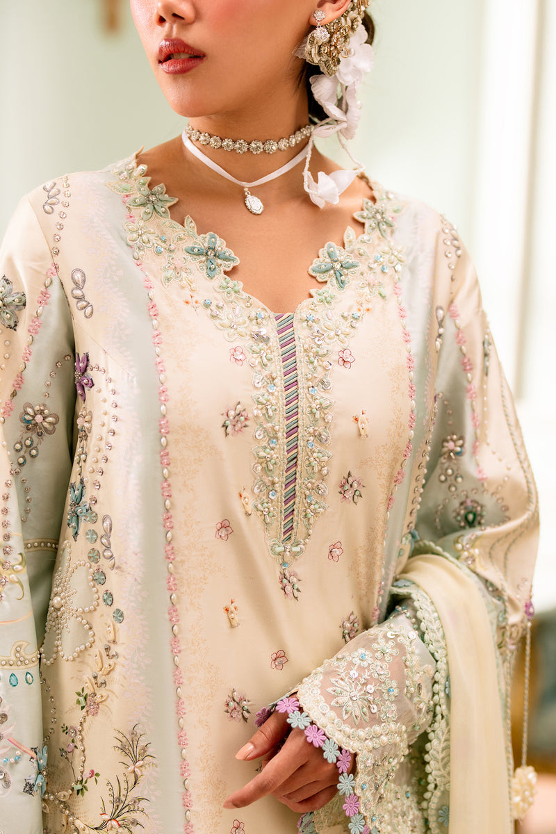 Qalamkar | Luxe Silk 26 | QSL-01 AZURE - Luxury Dress - available at Maria Faisal in UK and USA.
