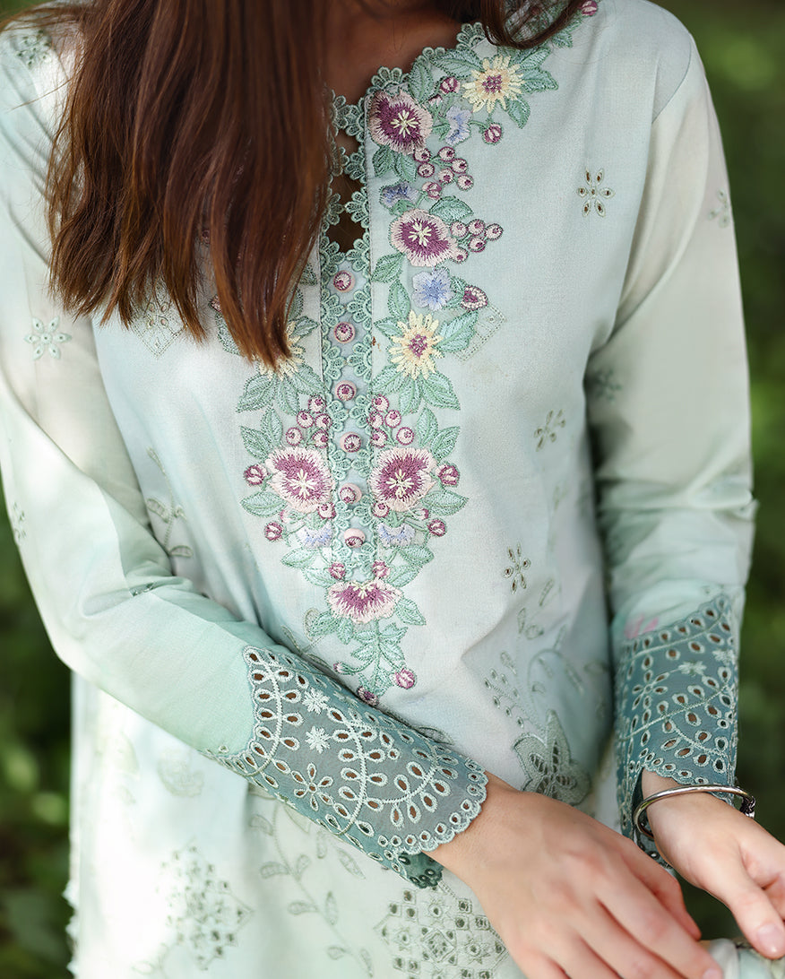 Mushq | Solace Ombre Chikankari | Tranquil Muse - Luxury Dress - available at Maria Faisal in UK and USA.