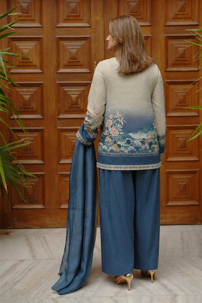 Shamaeel Ansari | Nazaakat Pret | Azure Whisper - Formal Dress - available at Maria Faisal in UK and USA.