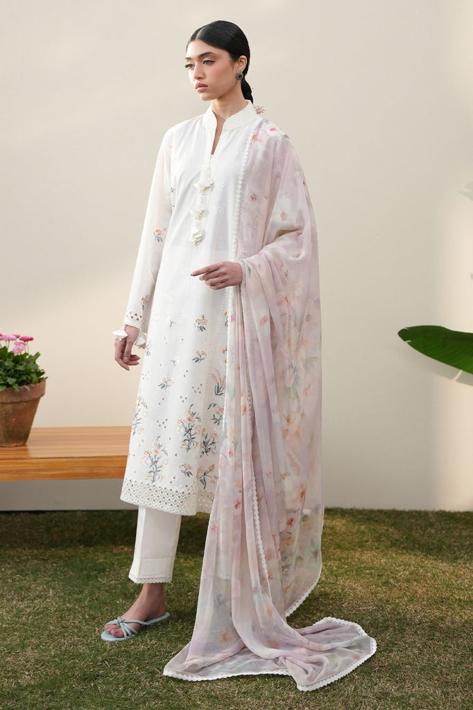 Cross Stitch | Emb Lawn Mahiri 26 | PRISTINE IVORY - Luxury Dress - available at Maria Faisal in UK and USA.