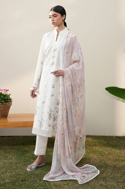 Cross Stitch | Emb Lawn Mahiri 26 | PRISTINE IVORY - Luxury Dress - available at Maria Faisal in UK and USA.