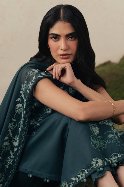 Cross Stitch | The Moonsoon Edit 26 | EMERALD TEAL-3PC EMBROIDERED SUIT - Luxury Dress - available at Maria Faisal in UK and USA.