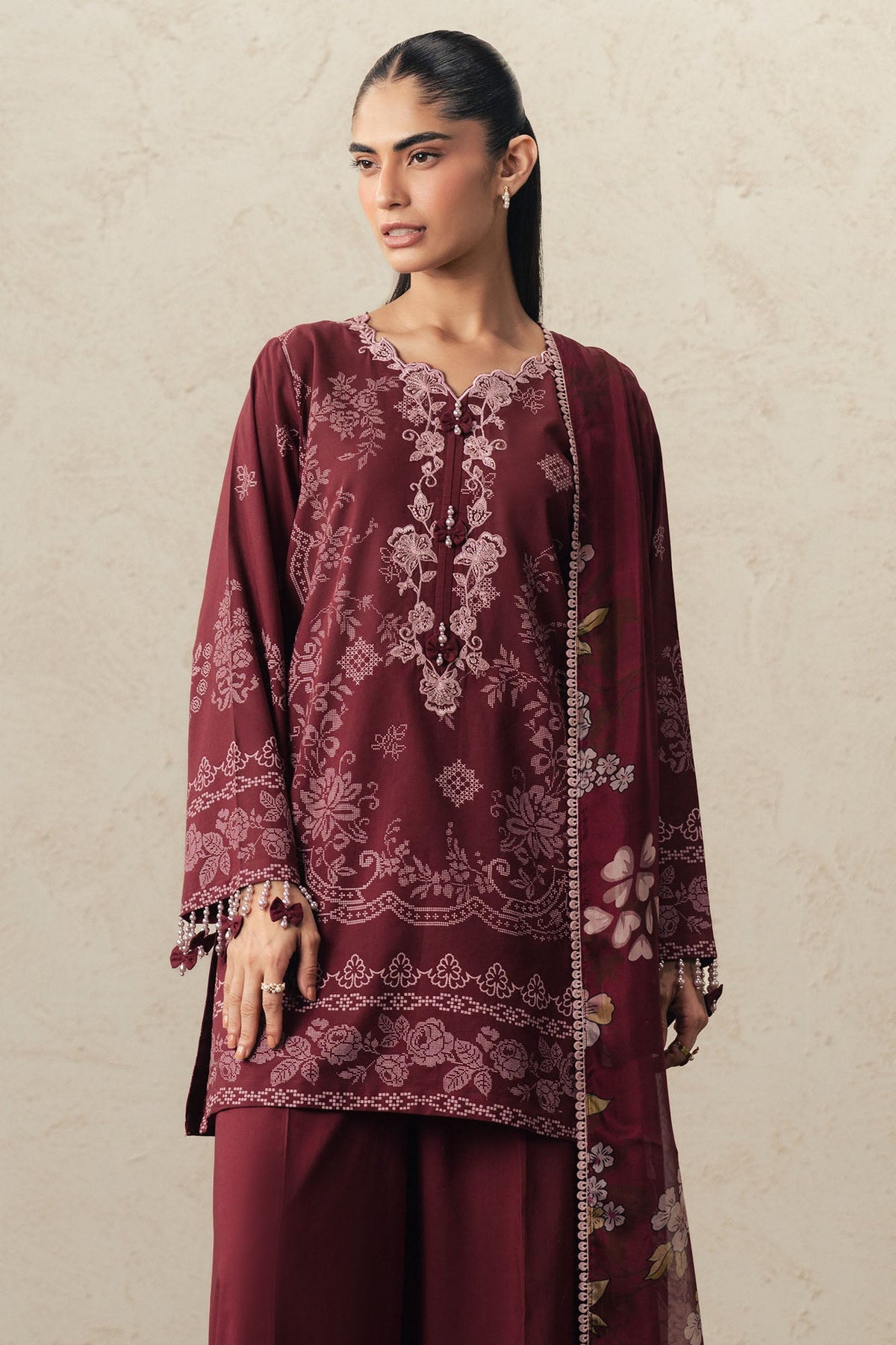 Cross Stitch | The Moonsoon Edit 26 | VELVET WHISPER-3PC PRINTED SUIT - Luxury Dress - available at Maria Faisal in UK and USA.